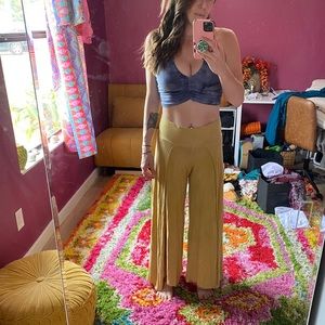 Unalome Organic Yellow Handmade Cotton Split Thigh Pants